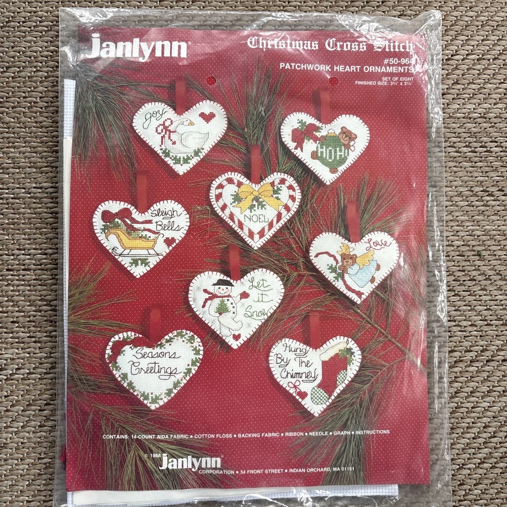 Janlynn  I Love Ornaments Hearts 50-964 Cross Stitch Kit Makes 8